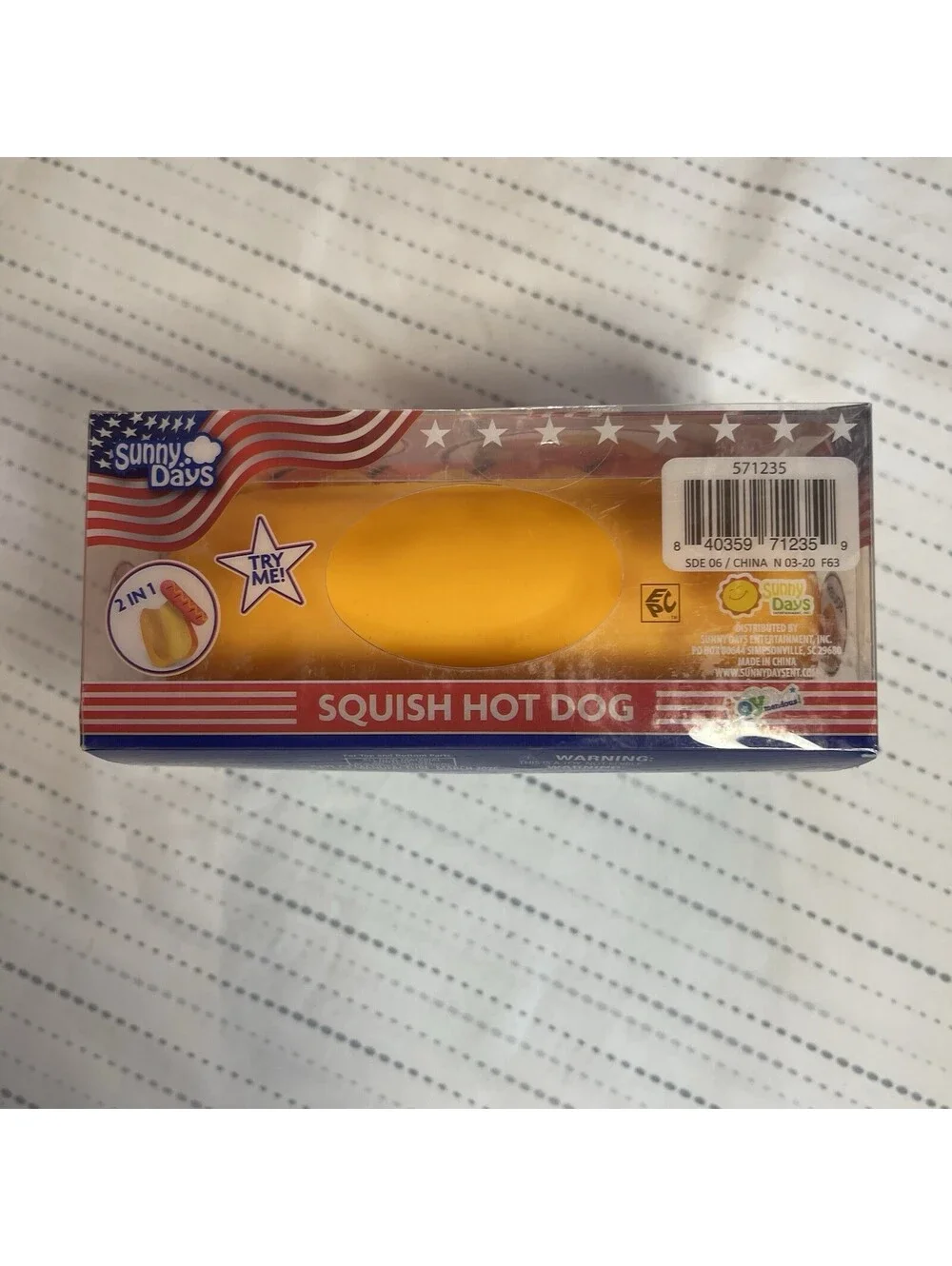 Squishy Hot Dog Squeezy Fidget Toy Sunny Days 2-in-1 Hotdog Stress Relief NEW